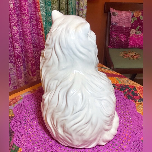 Vintage MCM Ceramic White Persian Cat With Green Eyes - Picture 10 of 13